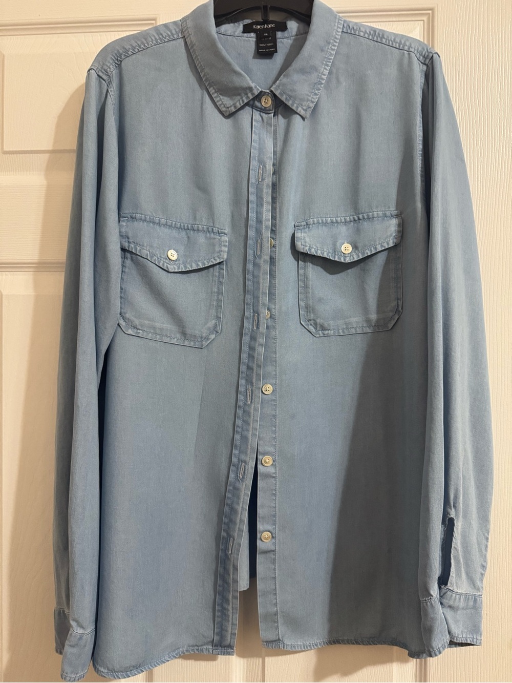 Karen Kane Light Blue Denim-Style Button-Front Shirt